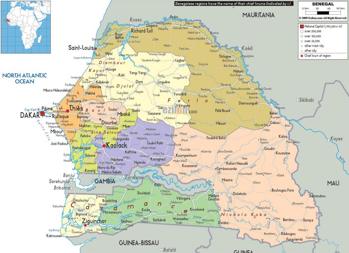 Karte von Senegal - Senegal Land in der Weltkarte (West-Afrika - Afrika)