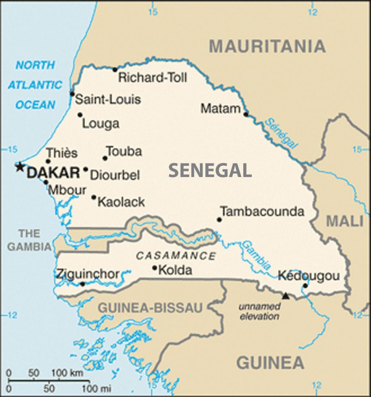 Karte von Senegal und den umliegenden Ländern