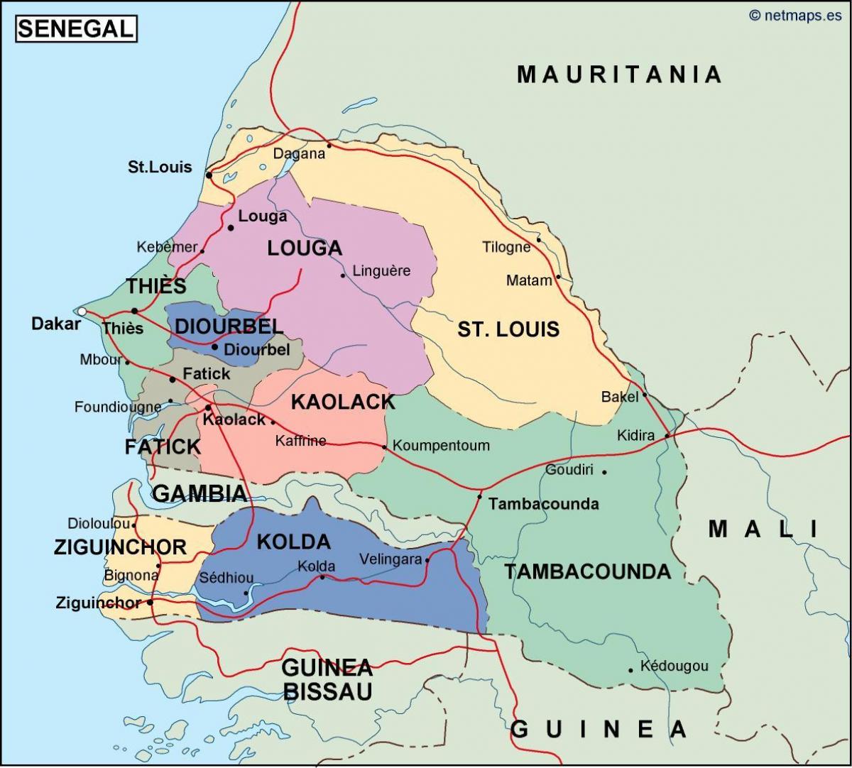 Karte von Senegal Land